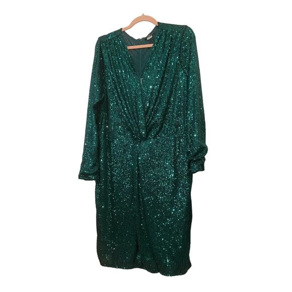 Venus Twist-Front Sequin Mini Dress Size 2X in Green Sequin!* - Picture 3 of 5